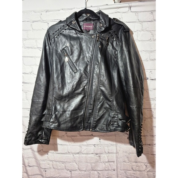 Vigoss Black Faux Leather Studded Moto Biker Jacket Plus Size 1X - Picture 1 of 16
